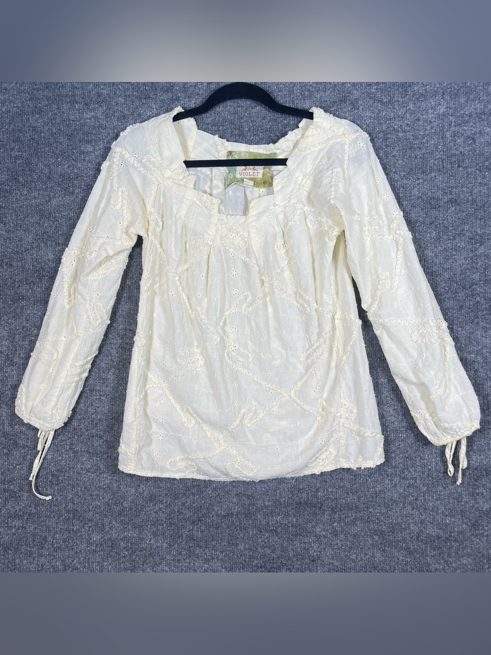 Chelsea & Violet Womens XS Cream Peasant Blouse 3D Textured Cottagecore Boho